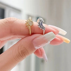 Women's Simple Design Sun Moon Shining Stacked Ring with Zircon Glitter Elegant Ring European and American Custom Jewelry Bulk