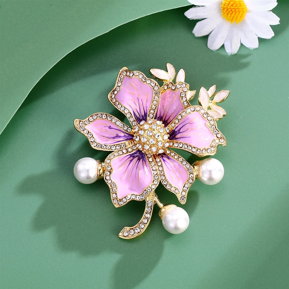 Fashion Flowers Rhinestone Glitter Sparkle Brooches for Girls Sweet Elegant Pins Jewelry for Women Ladies Accessories Wholesale