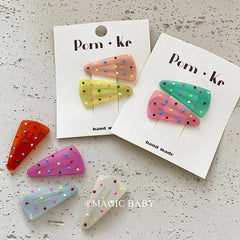 Wholesale Kids Hairpins Accessories Candy Color Dots Triangle Shape Snap Clips Alloy 5cm Sweet Fashion for Children's Daily