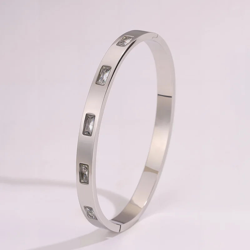 Titanium Steel Bangles Colorful Square Zircon High-end Light Luxury Bracelet Fashionable Non-fading Women's Jewelry Accessories