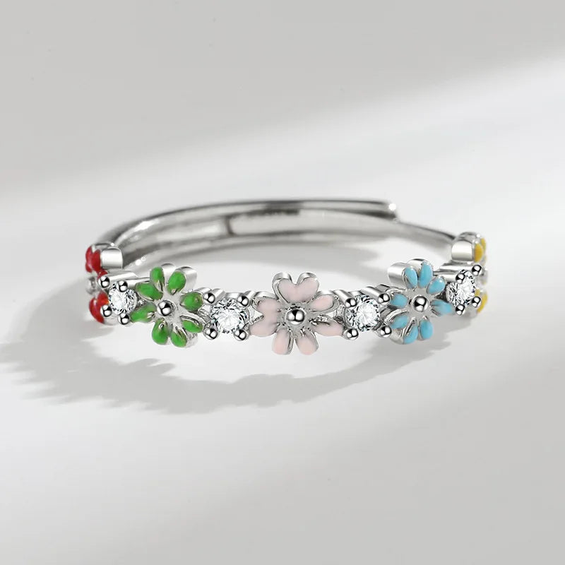 Korean-style Slightly Inlaid Zircon Flower Rings Sweet and Cute Five-color Daisy Resin Ring for Girls Women Jewelry Accessories