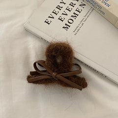 French Vintage Elegant Bowknot Hair Claw Clips Solid Color Fabric Hairbands Clamps Accessory for Women Daily Use-Large Small