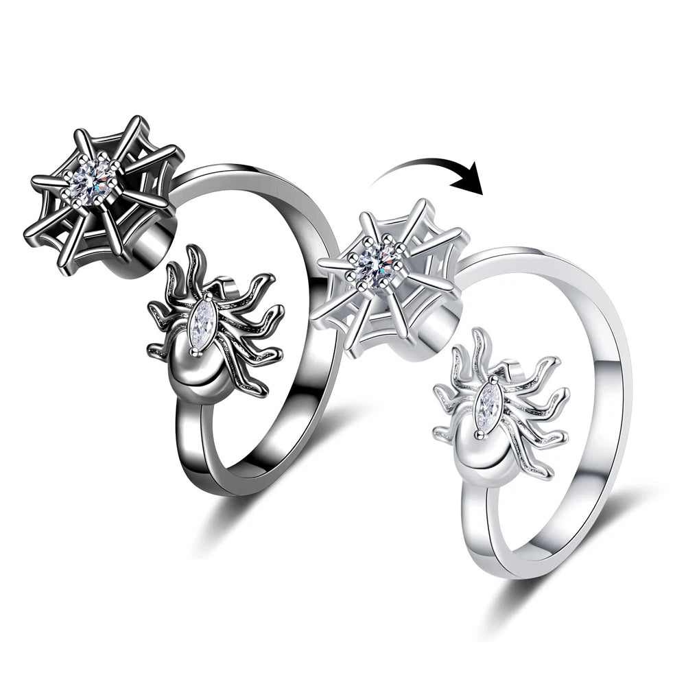 Hot Sale Spider Spinner Rings Black and Silver Zircon Fashionable Statement Anti-anxiety Rings for Unisex Accessories Wholesale
