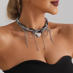 Fashion Tassel Layered Wearing Heart Necklaces for Girls Sweet Cute Glamorous Charms Jewellry for Women Ladies Accessories