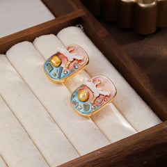 Fashion Vintage Chinese Style Hand-Painted Graffiti Stud Earrings for Girls Luxury Jewelry for Women Ladies Wholesale Bulk