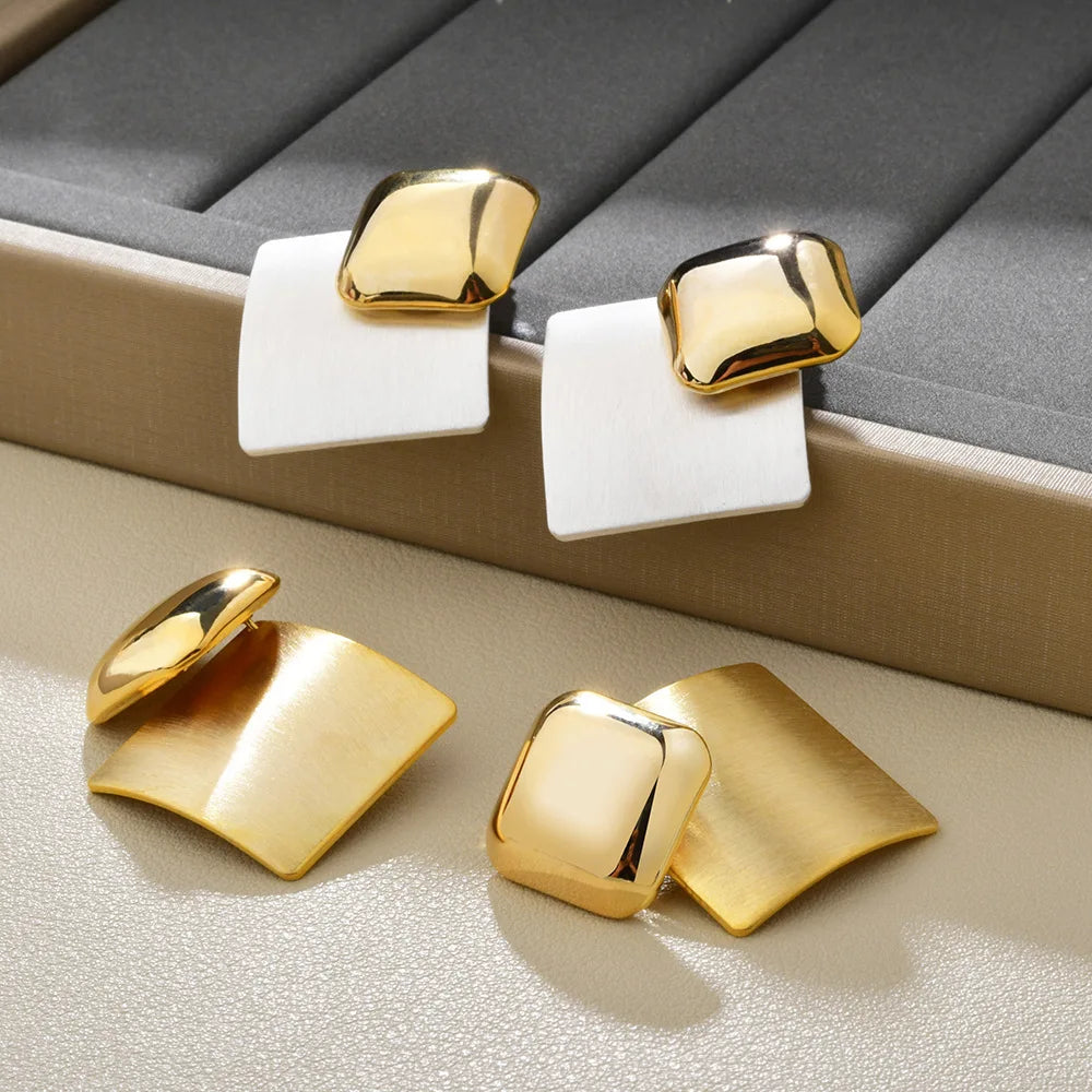 Korean Minimalist Square Earrings Brushed-Satin Color-matched Elegant and Luxurious Earrings Women's Fashionable Ear Accessories