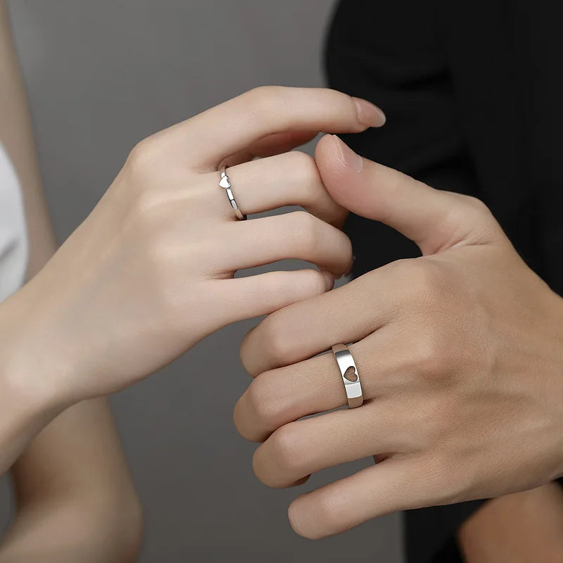 Korean-style Simple Heart-shaped Hollowed-out Rings Cute Gifts for Women Couple Wedding Ring Engagement Marriage Jewelry Bulk