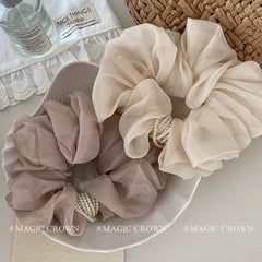 Female Imitation Pearl Solid Color Ponytail Holder Large Scrunchies Elegant Thick Thin Hair Ties in Stock Accessories for Women
