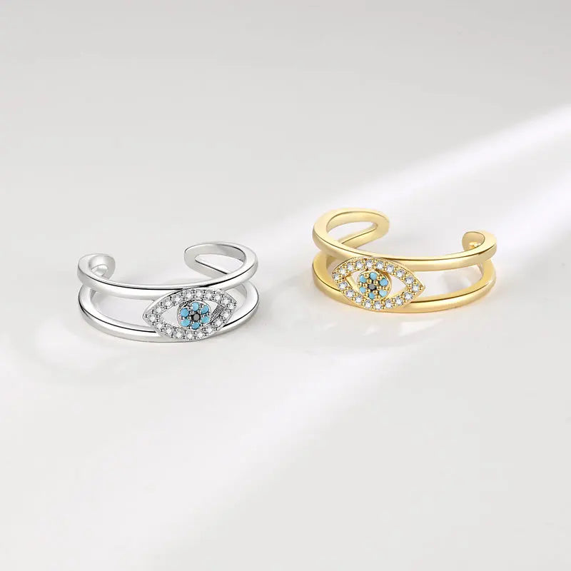 Women's Devil's Eye Ring Fashionable Niche Design Light Luxury Blue Open Index Ring with Zircon Jewelry Accessories Wholesale