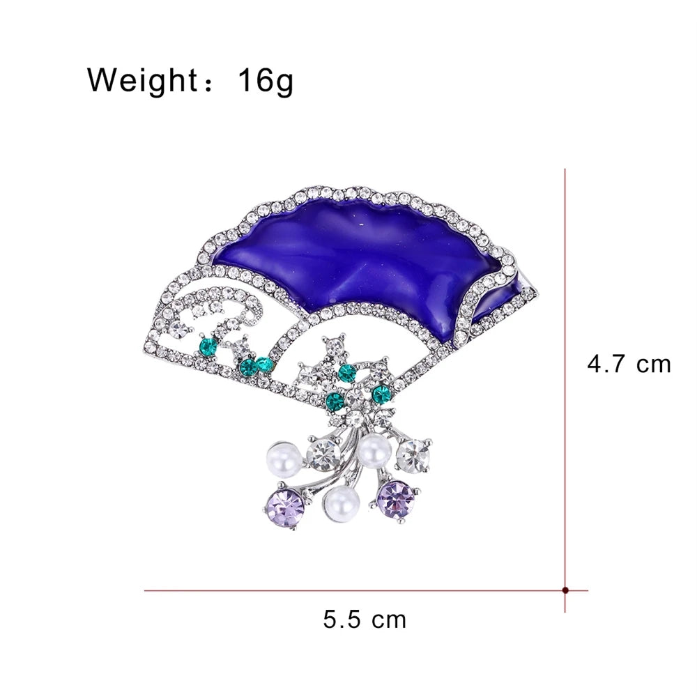 Fashion Fan Vintage Chinese Style Glitter Brooches for Girls Sweet Elegant Pins Jewelry for Women Ladies Accessories Wholesale