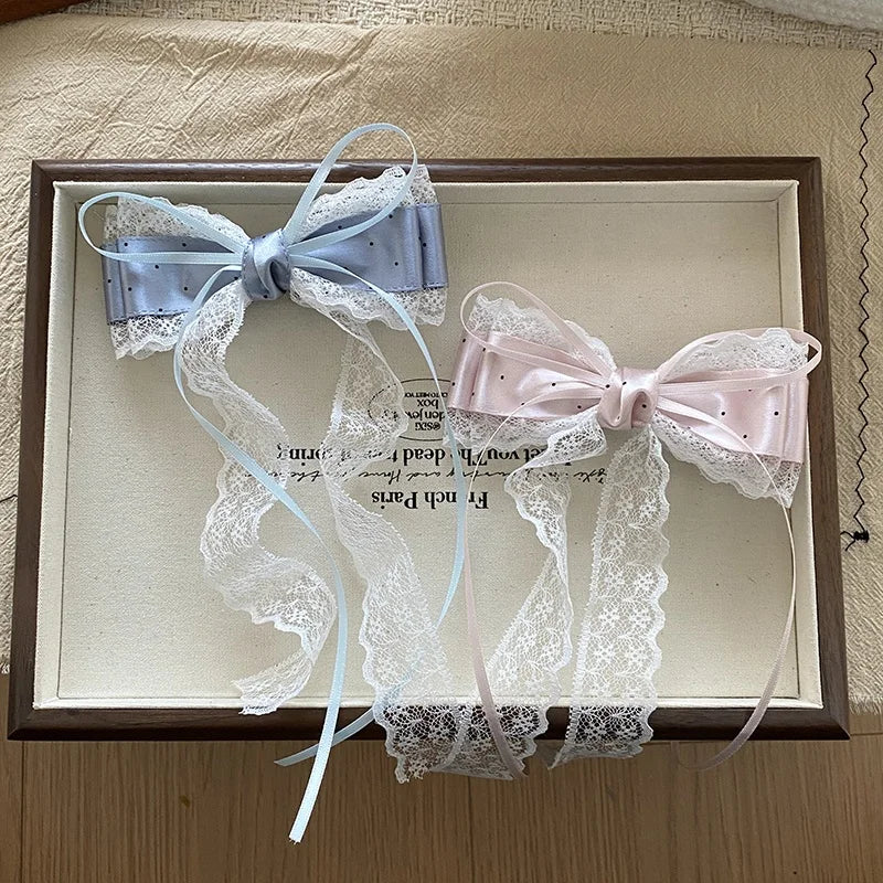 Fashion Ribbon Bowknot Sweet Elegant Hair Clips for Girls Polka Dot Elegant Cute Alligators for Women Lady Accessories in Stock