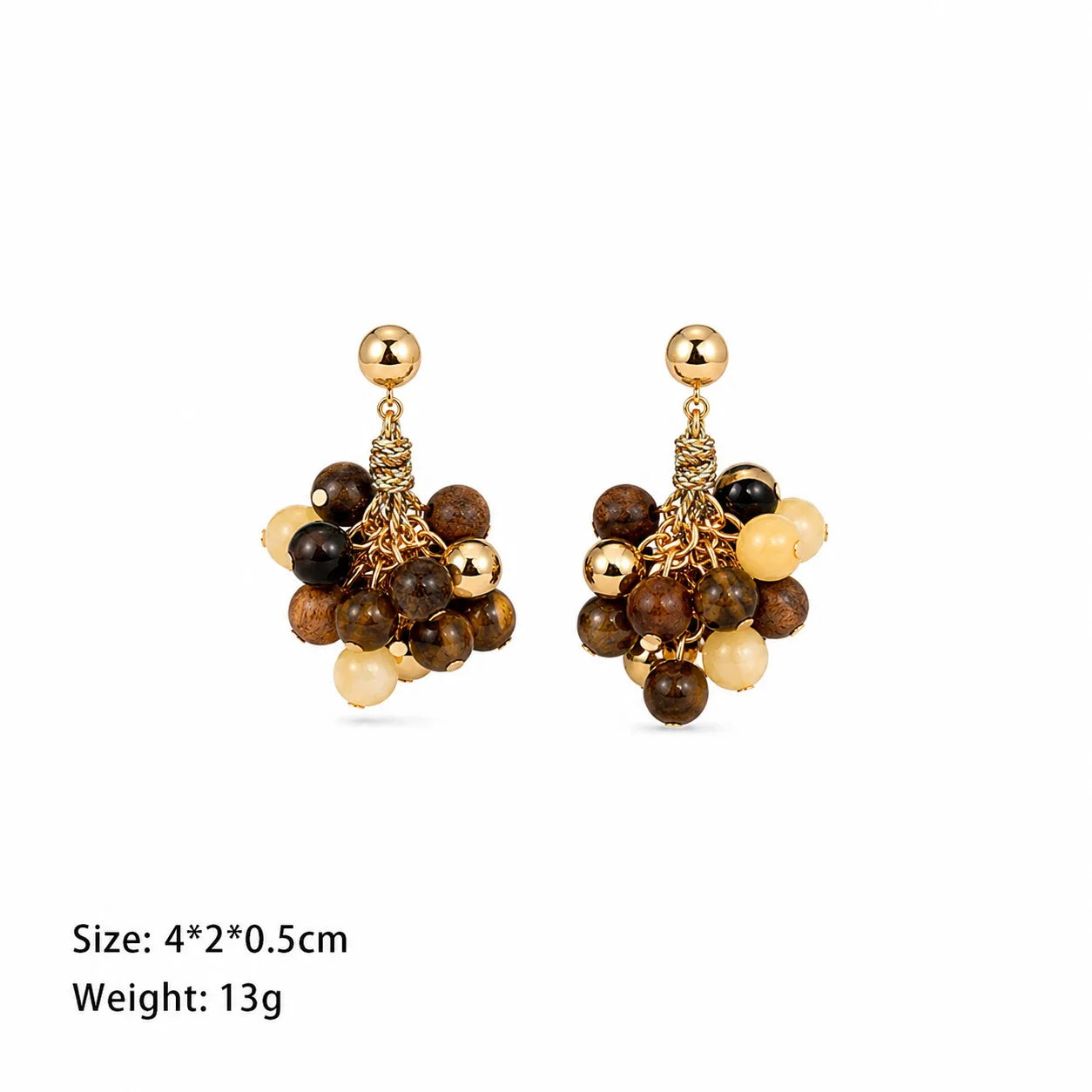 Fashion Tiger Eye Stone Natural Stone S925 Silver Drop Earrings for Girls Elegant Boho Jewelry for Women Ladies 18k Gold Plated