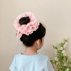 Girly Aesthetic Double Layer Ribbon Scrunchies Sweet Fashion Hair Ties Accessories for Kids Solid Color Ponytail Holder