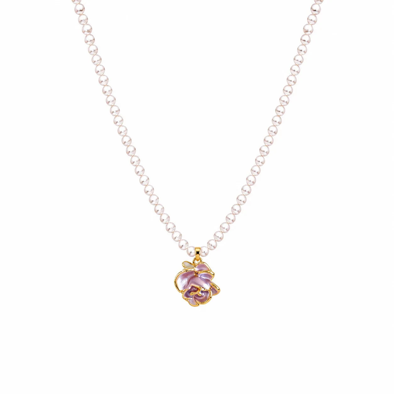 Ladies Flower Rhinestone 18k Gold-plated Freshwater Pearl Hand-Painted Drip Glaze Factory Price in Stock  Pendant Necklace