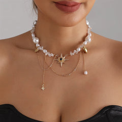 Sweet Cool Hot Girl Eight-pointed Star Necklace Light Luxury Fashion Niche Style Elegant Trendy Jewelry for Women Ladies Chic
