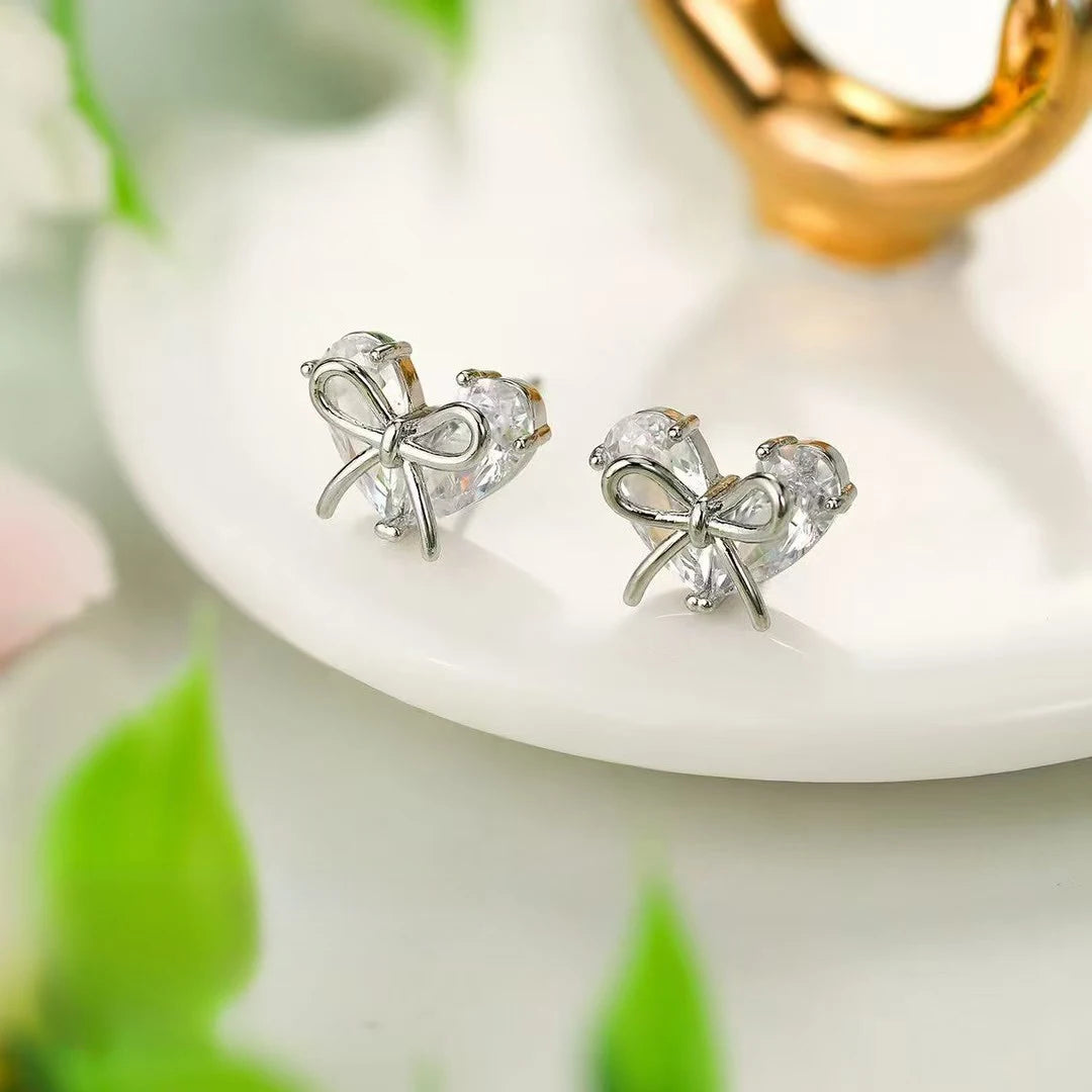 Female Star Bow Shape Hot Sale Small Stud Earring Trendy Fashion Glitter Simple Bulk Jewelry Accessories for Women Daily Causal