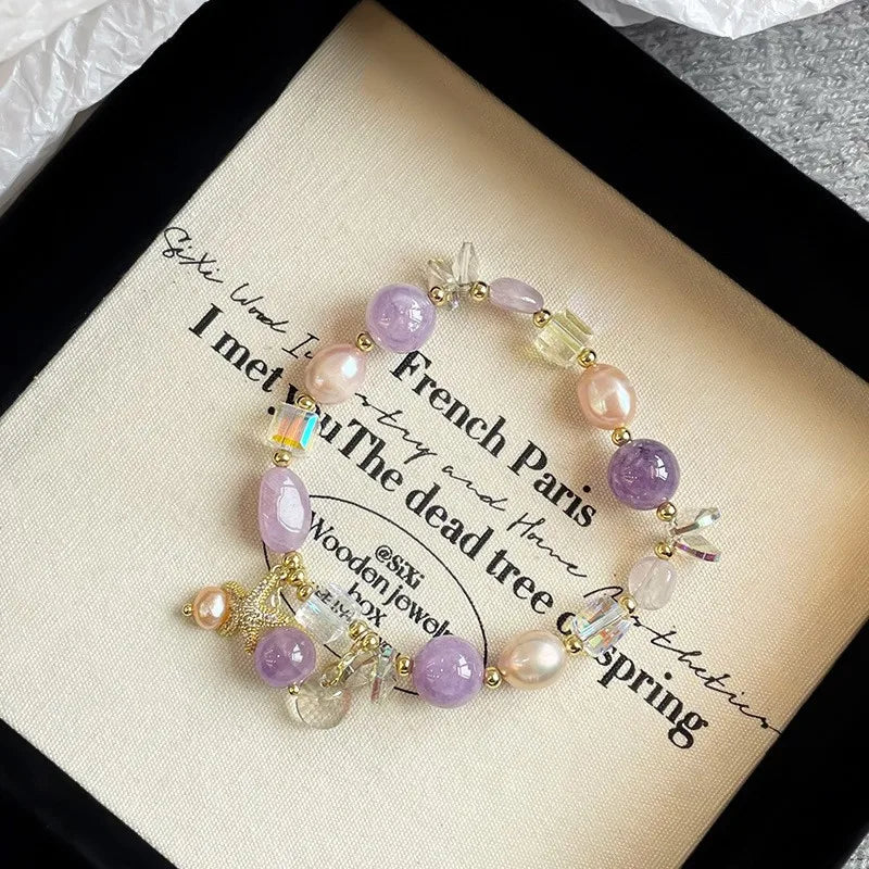 Fashion Natural Stone Crystal Freshwater Pearl Beads Bracelets for Girls Sweet Lucky Jewelry for Women Ladies Wholesale Bulk