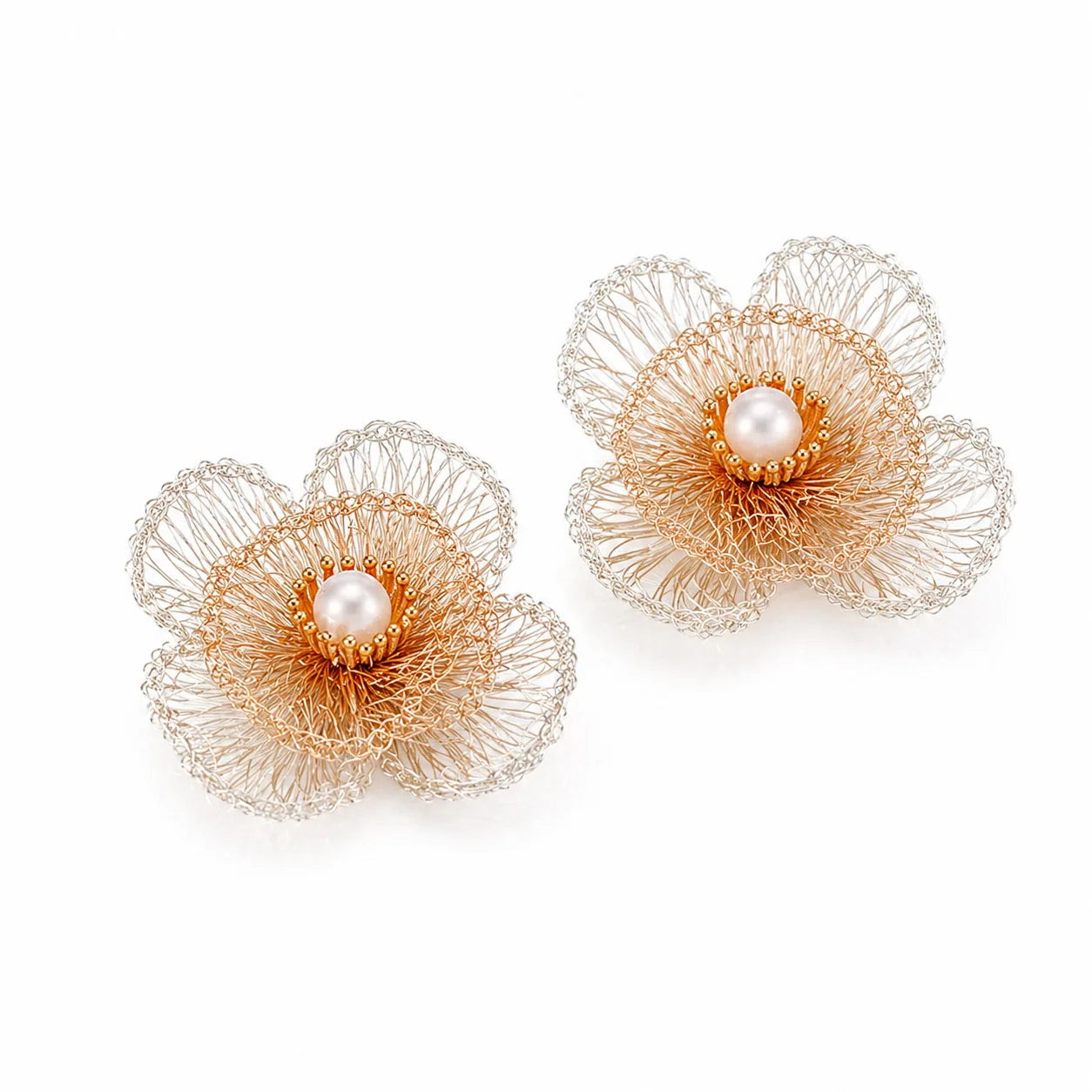 Fashion Wire Crochet Artisan Work Luxury Copper Stud Earrings for Girls 18K Gold Jewelry for Women Ladies Wholesale Bulk Low MOQ