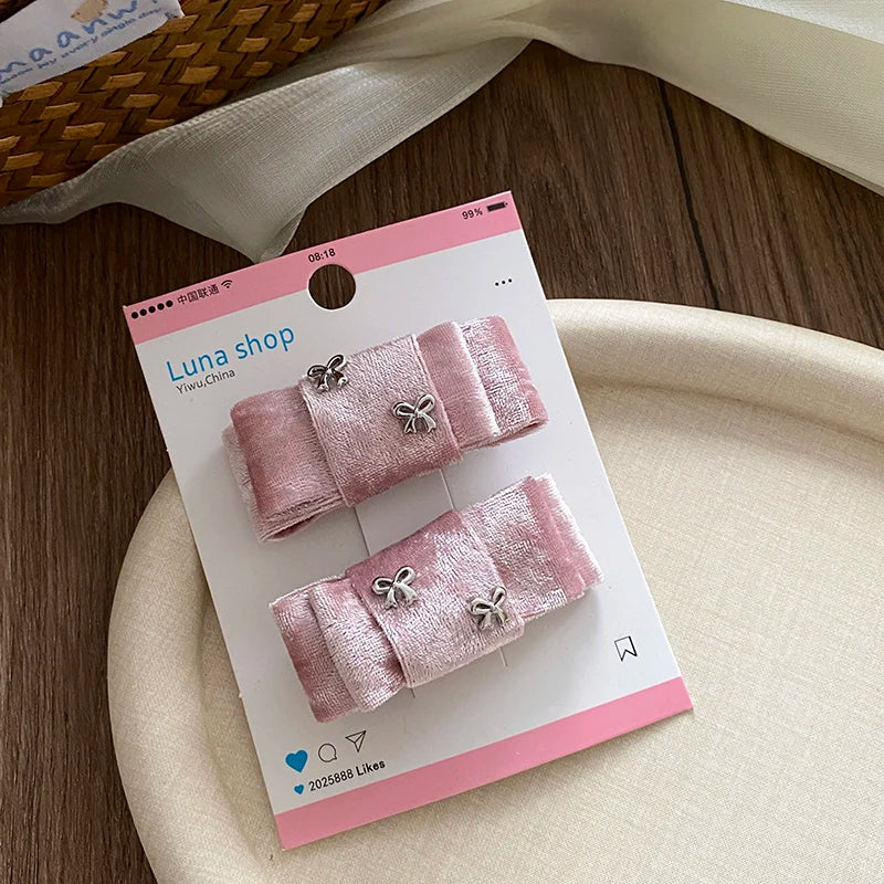 Simple Solid Color Glitter Bowknot Scrunchies for Baby Girls Elegant Velvet Luxurious Hair Ties for Kids Child Hair Accessories