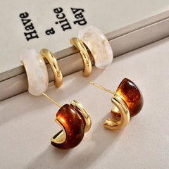 Retro Resin Chunky Hoop Earrings Women Copper Gold-plated Geometric Stud Earrings Fashion Jewelry Vintage Style Gift Wholesale