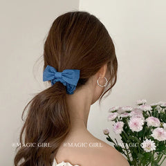 Women 2025 Hot Sale Bowknot Blue Scrunchies Hairpins Fashion Elegant Simple Hair Ties Alligator Clips Accessories for Daily Use