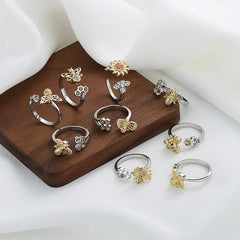 Light Luxury Honeycomb Bee Rotating Rings Flower Cute Ring Fashion Ins Women's Jewelry Accessory Cross-border Hot Sale Wholesale