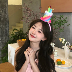 Hot Sale Cute Lightweight Pink & White Medium Headbands Sweet Birthday Cake Decorative Hairbands for Kids Wholesale Stock