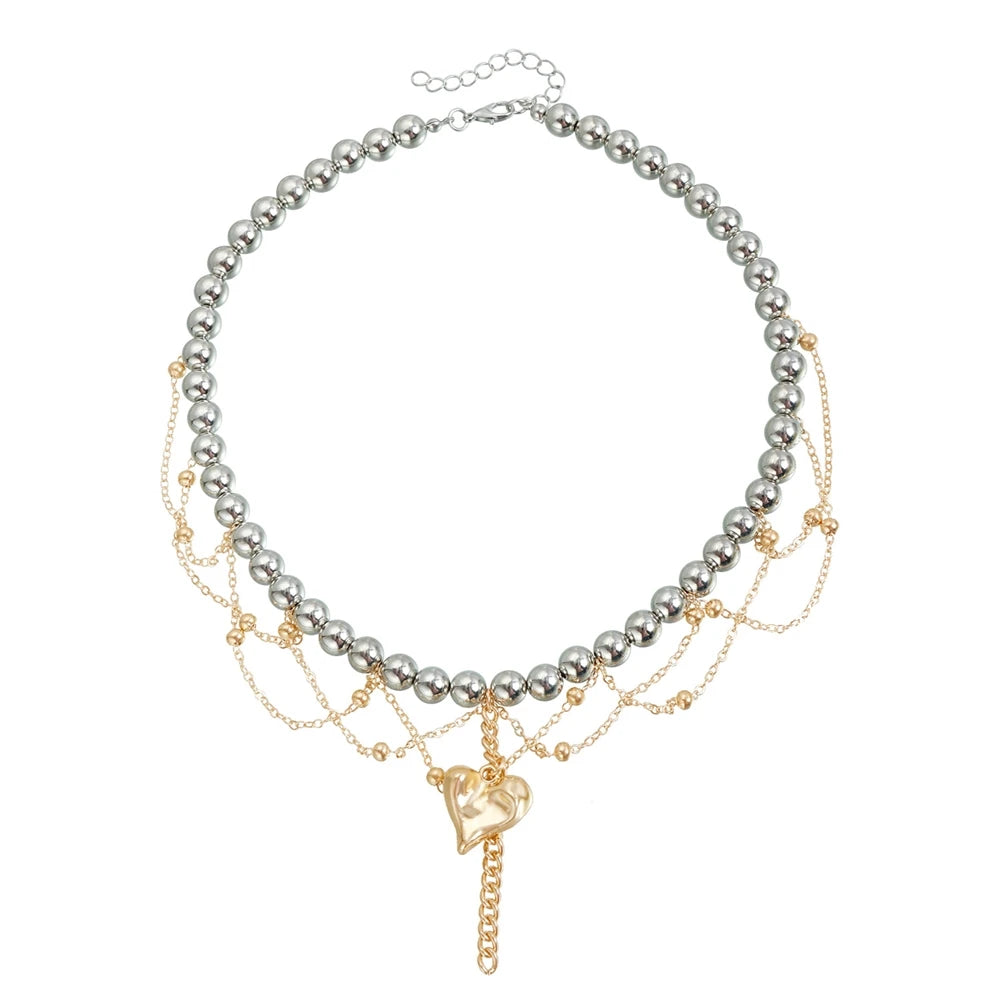 Fashion Y2K Heart Shaped Layered Wearing Necklaces for Girls Sweet Spicy Jewelry for Women Ladies Accessories Chinese Supplirt