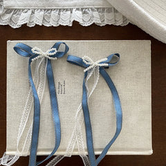 Cute Sweet Demin Ribbon Bowknot Hair Clips for Baby Girls Lace Imitation Pearl Alligators for Kids Children Hair Accessories