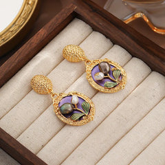 Women S925 Silver Freshwater Pearl 18k Gold-plated Drip Glaze Hand-Painted Graffiti Earring in Stock Jewelry for Female Party