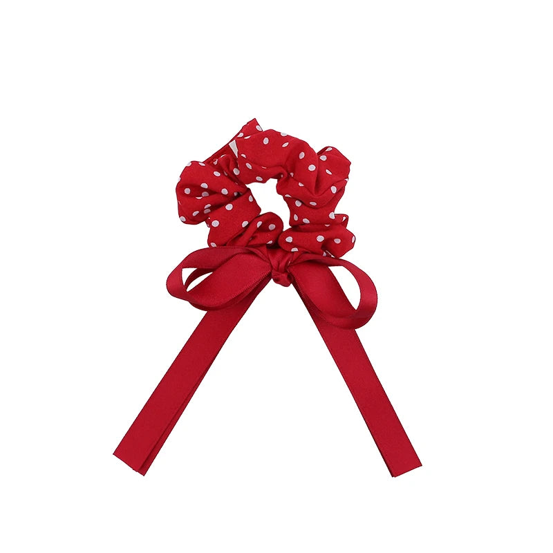 Fashion Polka Dot Ribbon Bowknot Scrunchies for Baby Kids Cute Sweet Hair Ties for Kids Children Hair Accessories in Stock