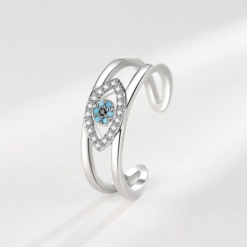 Women's Devil's Eye Ring Fashionable Niche Design Light Luxury Blue Open Index Ring with Zircon Jewelry Accessories Wholesale
