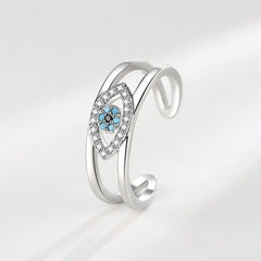 Women's Devil's Eye Ring Fashionable Niche Design Light Luxury Blue Open Index Ring with Zircon Jewelry Accessories Wholesale