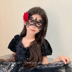 Halloween Mask for Kids Rose Spooky Elegant Children Face Mask Costume Party Accessory Trick or Treat Gift Vampire Gothic Theme