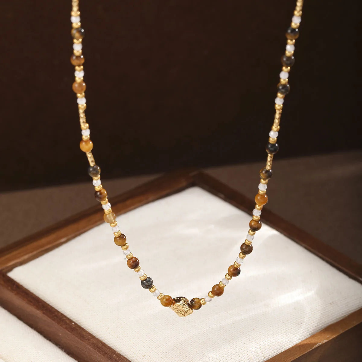 Fashion Tiger Eye Stone Beads Necklaces for Girls Copper 18K Gold Jewelry for Women Ladies Wholesale Bulk China Manufacturer