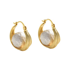Female Unique Trendy Earrings Retro Hemp Pattern Earclips High-end Beads and Imitation Pearl Elegant Fashion Earrings Jewelry
