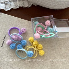 Children Multicolor Minimalistic Fluffy Balls High Elastic Hair Ties Fashion Sweet in Stock Scrunchies Accessory for Kids Daily