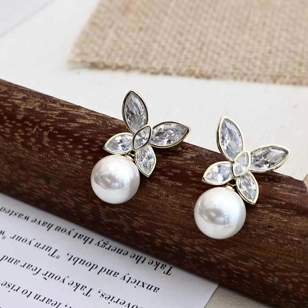 Girls Bow Imitation Pearl Rhinestone Small Drop Earring Elegant Graceful Affordable Lightweight Bulk Jewelry Accessory for Daily
