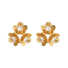 Women's Flower Stud Earrings Solid Color Textured Metal Floral Earring with Crystal Center Elegant Fashion Jewelry Wholesale