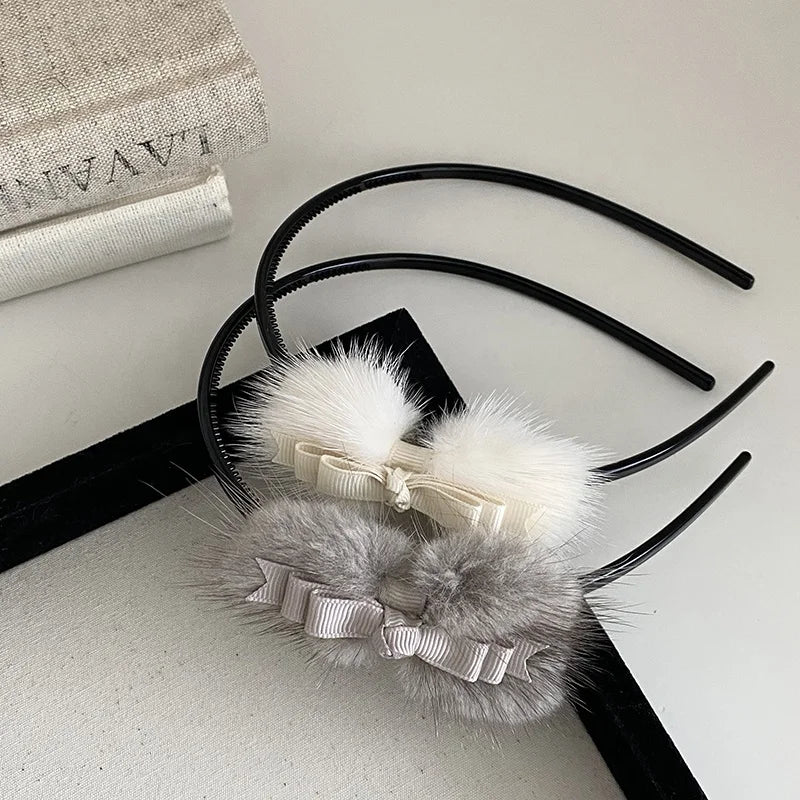 Fashion Bowknot Fluffy Bowknot Head Band for Girls Sweet Cute Hair Band for Women Ladies Hair Accessories in Stock Wholesale