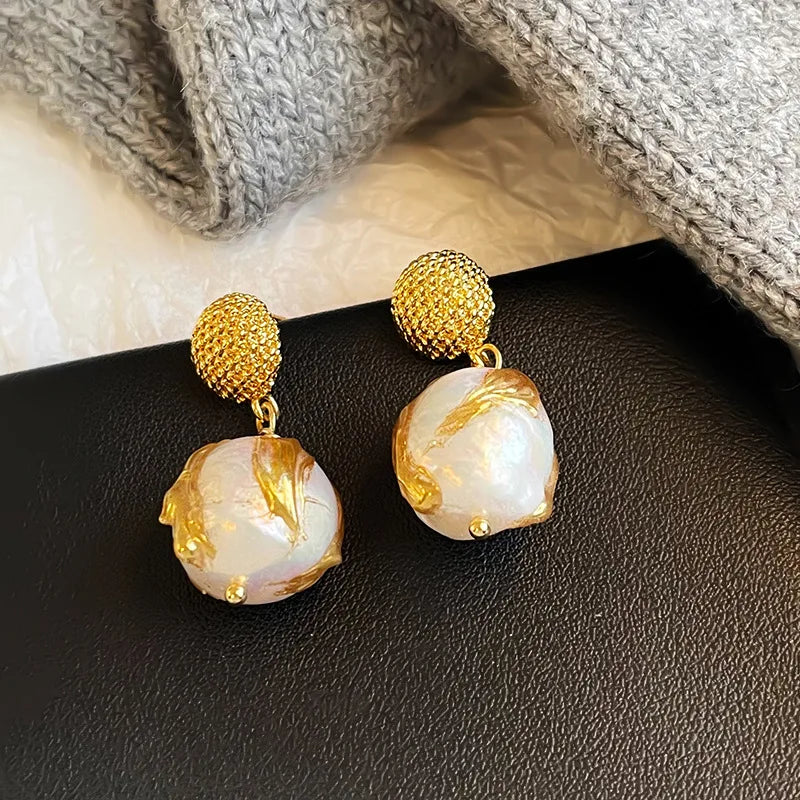 Fashion Freshwater Pearl S925 Silver 18K Gold Plated Drop Earrings for Girls Elegant Jewelry for Women Ladies Wholesale Bulk