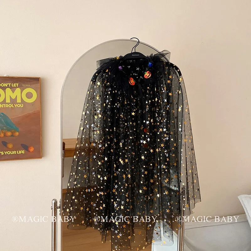 Halloween Cape for Kids Glossy Shiny Children Costume Cloak Spooky Party Wear Pumpkin Festival Gift Trick or Treat Accessory