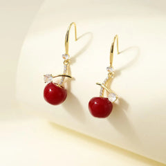 Sweet Red Fruits Cherry Bowknot Drop Earrings for Girls Trendy Stylish Elegant Jewellry for Women Ladies Accessories Wholesale