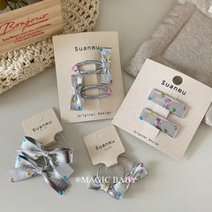 Silver Bowknot Cute Sweet Hair Accessories for Baby Girls Fashion Trendy Stylish Scrunchies for Kids Children in Stock Kawaii