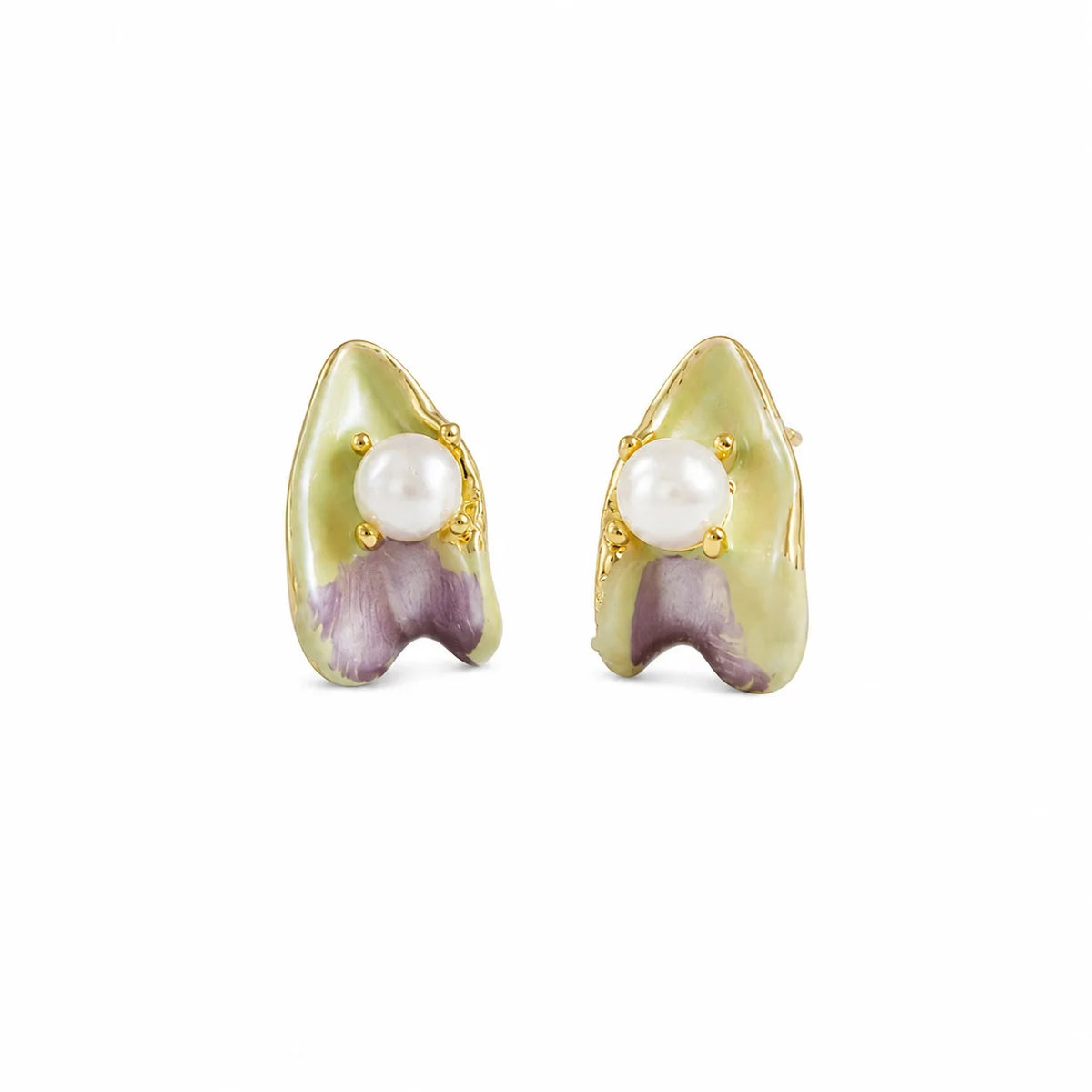 Women S925 Silver 18k Gold-plated Freshwater Pearl Blue Purple Hand-Painted Graffiti Drip Glaze Stud Earring for Female Daily