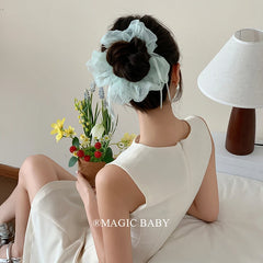 Brand New Solid Green Tulle Ribbon Scunchies Elegant and Stylish Hair Ties for Women and Girls Sweet Fashion Hair Accessories