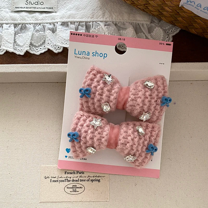 Pink Classic Solid Color Hair Clips for Baby Girls Cute Princess Style Alligators for Kids Children Hair Accessories Bowknot
