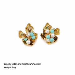 Fashion Turquoise Tiger Eye Stone S925 Silver Stud Earrings for Girls Sweet Copper Jewelry for Women Ladies Wholesale Bulk