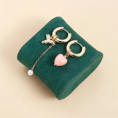 Fashion Simple Pink Heart Bird Elegant Drop Earrings for Girls Cute Sweet Trendy Jewellry for Women Ladies Accessories Wholesale
