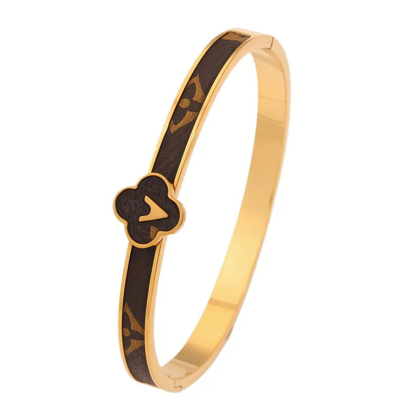 New Trendy Leather Bracelet with Chain Strips High-end Light Luxury Bangles Fashionable Jewelry Women's Accessories Wholesales